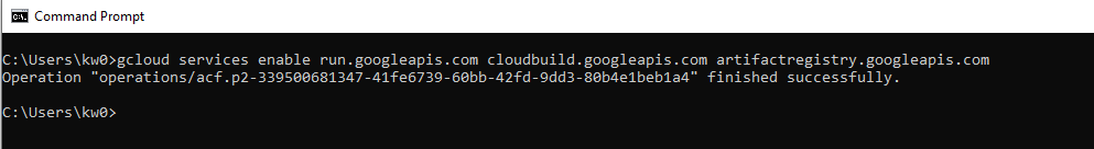 GCP services enable terminal