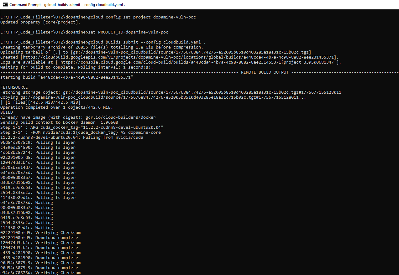 Cloud Build terminal output
