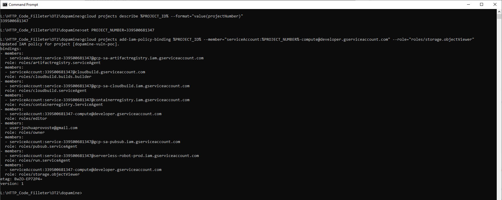 IAM policy binding output