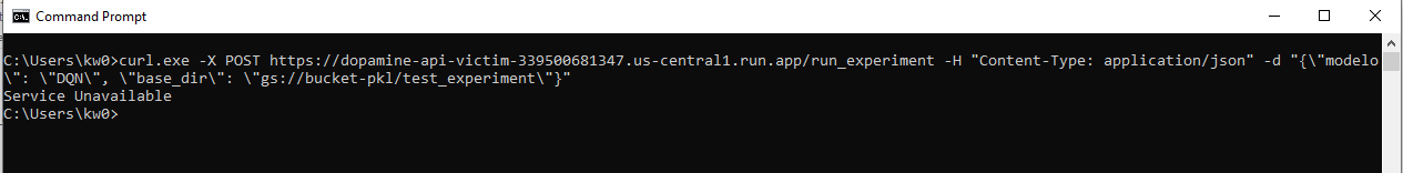 Curl command execution output
