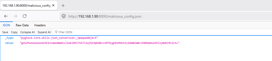 HTTP Server hosting payload JSON