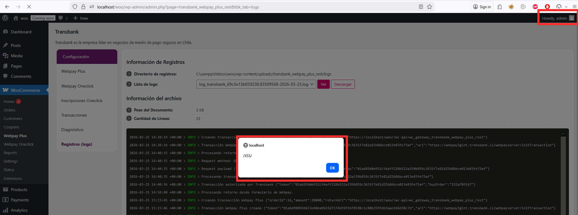 Step 2 - XSS triggered in admin logs